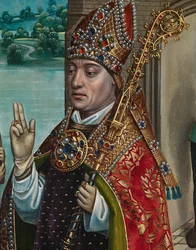 Detalj av kornets mirakel, fra altertavlen til St. Nicholas, ca. 1486-93 (olje på panel)