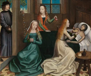 The Charity of St Nicholas, fra St. Nicholas altertavle, ca. 1486-93 (olje på panel)