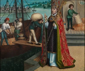 Kornets mirakel, fra St. Nicholas altertavle, ca. 1486-93 (olje på panel)