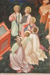 "Jomfruens himmelfart" og "Jomfru Maria slipper beltet eller det hellige belte til St. Thomas", Detalj av apostlene, ca. 1420 (fresco)
