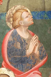 "Pinsen", Detalj med en bedende helgen, ca. 1420 (fresco)