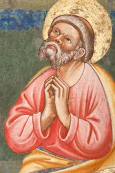 "Pinsen", Detalj med en bedende helgen, ca. 1420 (fresco)
