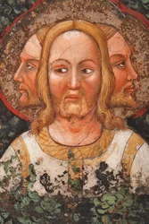 "De tre møtte treenigheten og livets tre", detalj, ca. 1420 (fresco)