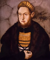 Portrett av en adelsmann med gyllen hodepryd, ca. 1505–1507 (blandet teknikk på grantre)