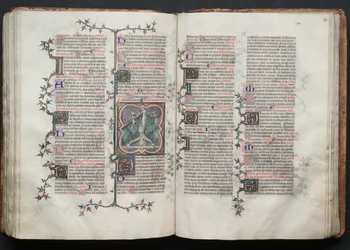 The Gotha Missal: Fol. 117v, St. Peter bundet opp ned til kors, ca. 1375.