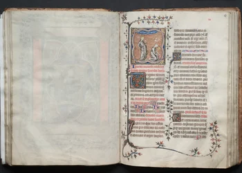 The Gotha Missal: Fol. 65r, Kirken og synagogen, ca. 1375.