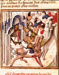 Representasjon av Cadmos, grunnlegger av byen Theben i antikkens Hellas Miniatyr av Mesteren av Damenes Mester (1400-tallet) fra manuskriptet "" Des hommes illustres"" av Giovanni Boccaccio (Jean Boccaccio) (1313-1375). 1400-tallet. Carpe