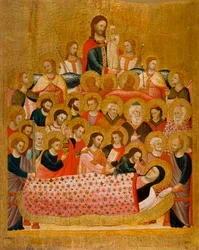 ""La dormition de la vierge"" The Dormition of the Virgin - Peinture du Maitre de la Madone Cini (aktiv ca 1330) - ca 1330 - Tempera på panel - 50,3x41,2 - Museu Nacional d