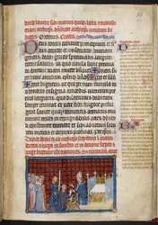 Cotton Tiberius B. VIII f.57r Kongen mottar ringen, fra «Kroningsboken for Karl V, konge av Frankrike»