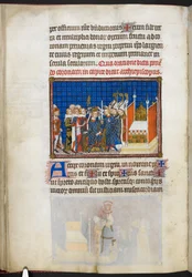 Cotton Tiberius B. VIII f.59v, Frankrikes pairer støtter kronen, illustrasjon fra 