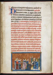 Cotton Tiberius B. VIII f. 65r Dronningen går inn i katedralen, fra Kroningsboken til Karl 5., konge av Frankrike