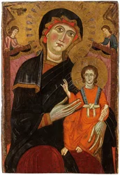 Madonna og Child tronet med to engler
