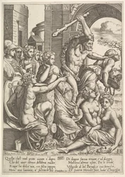 Misunnelse eller grådighet til høyre blir drevet fra musenes tempel av Hercules som ..., 1530-60.