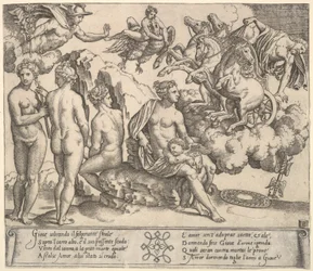 Jupiter velter fra en hestevogn til høyre, Ganymedes i form av en ørn..., 1530-60.