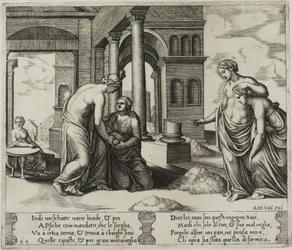 Venus beordrer Psyche til å sortere en haug med korn