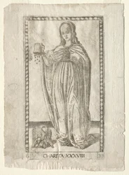 Veldedighet fra Tarocchi, serie B: Cosmic Principles & Virtues, #38, før 1467.