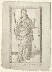Rettferdighet fra Tarocchi, serie B: Cosmic Principles & Virtues, #37, før 1467.