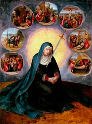 Vår Frue av de syv sorger - Jomfruen til de syv sorger - Maleri av Mesteren av halve kvinnelige figurer (aktiv 1530-1560) 1500-tallet - Olje på tre - 75x56,7 - Museu Nacional d