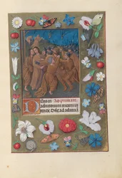 Dronning Isabella den katolskes tidebok, dronning av Spania: fol. 61r, Judaskysset, ca. 1500