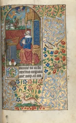Tideboken (bruk av Rouen): fol. 80r, Åpningssalmene til bot, David botferdig, i det fjerne David dreper Goliat