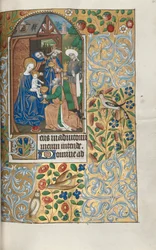 Timebok Bruk av Rouen: fol. 64r, tilbedelse av magiene, ca. 1470.