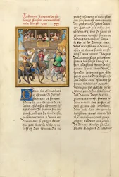Jacques de Lalaing ankommer til en turnering med grevene av Maine og Saint Pol