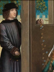Detalj av St. Nicholas' veldedighet, fra St. Nicholas altertavle, ca. 1486-93 (olje på panel)