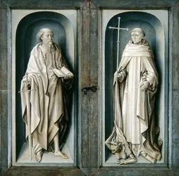 St Paul og St. Benedict, lukkede paneler av Triptych of the Annunciation, ca. 1483 (olje på panel)