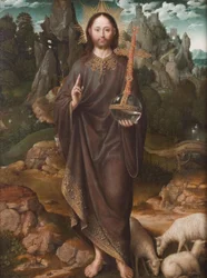 Nederlandsk: Kristus som Salvator Mundi Salvator Mundi i et landskap