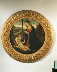 Madonna og barn med St. John (olje på panel)