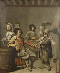 Gutt som skjenker et glass vin for en landsmann, ca. 1650 (olje på lerret)