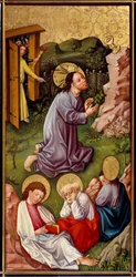 Kristus i olivenhagen Maleri på tre av Mesteren av den øvre Rhin (1400-tallet) 1460 Lyon, Musee des Beaux Arts