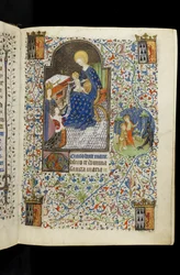 MS 62 f.20r, St. Catherine presenterer Isabel av Bretagne til jomfruen og barnet, fra en fransk Horae skrevet for Isabel Stuart, kone til Frans I, hertugen av Bretagne, ca. 1445-50