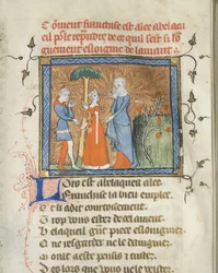 Miniatyr fra et manuskript av Roman de la Rose av Guillaume de Lorris og Jean de Meun, ca 1365