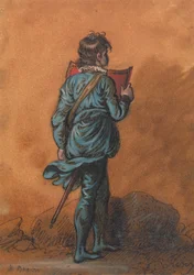 En Page Boy i blått med et rødt skjold