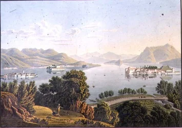 Utsikt over Lago Maggiore og Borromeo-øyene (gravering)