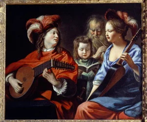 Konserten En gruppe musikere av barokkmusikk. Maleri av Mathieu Le Nain (Lenain) (1607-1677) Laon fra 1600-tallet, Musee des Beaux Arts