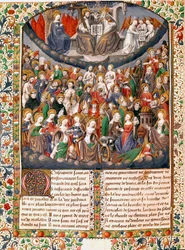 The Celestial Court eller regjere evig lykke Miniatyr hentet fra "" De civitate dei"" (Guds by) av Saint Augustine of Hippo (354-430) av Master Francois (15. århundre) 1470 Chantilly, museum conde