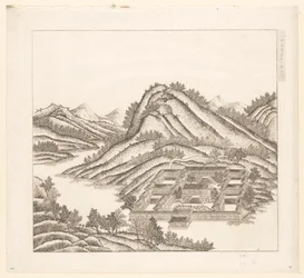 Utsikt over en del av det keiserlige sommerpalasset i Chengde (Jehol) i Kina