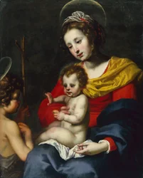 Madonnaen og barnet med spedbarnet Døperen Johannes (olje på lerret)