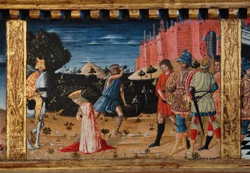 Madonna og barnet med de hellige Jakob, Augustin, Bernardine og Margaret, de første tiårene av 1300-tallet (tempera på panel)