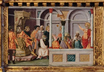 Madonna og barnet med de hellige Jakob, Augustin, Bernardine og Margaret, de første tiårene av 1300-tallet (tempera på panel)