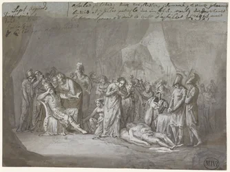 Liket av Patroclus i Achilles-teltet sørget