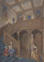 Design for en trapp i jakobinsk stil recto, Architectural Element Design verso, ca. 1867.
