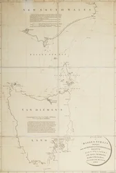 Et kart over Basses Straight mellom New South Wales og Van Diemans Land oppmålt av løytnant Flinders fra HMS #39;Reliance#39;, etter ordre fra ... guvernør Hunter