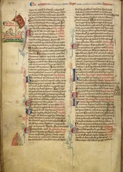 Royal 14 C. VII, f.116v Marginaltegning av kong Henrik III som seiler over Den engelske kanal til Bretagne, med en del av den tilhørende teksten i forfatterens egen hånd, illustrasjon fra 