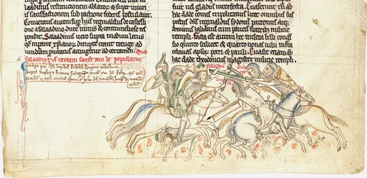 Saladin fanger det hellige kors fra Chronica maiora I av Matthew Paris, 1200-tallet
