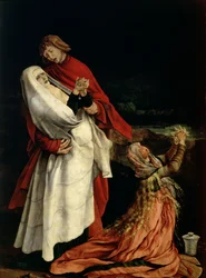 Jomfru og Maria Magdalena ved foten av korset, detalj fra Isenheim-altertavlen, ca. 1510–1515 (detalj av 3706)