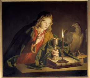 Evangelisten Johannes maleri av Mathias Stomer (Matthias Stom) (1600-1650)