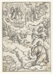 Syn av evangelisten Johannes med Gud på tronen og de tjuefire eldste